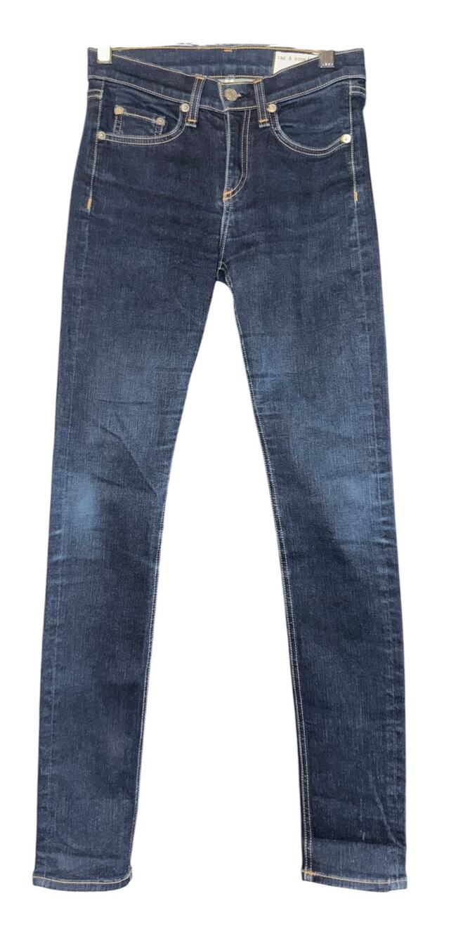 Rag & Bone High Rise Skinny Jeans Women's 25 Indigo Dark Wash Distressed Preppy